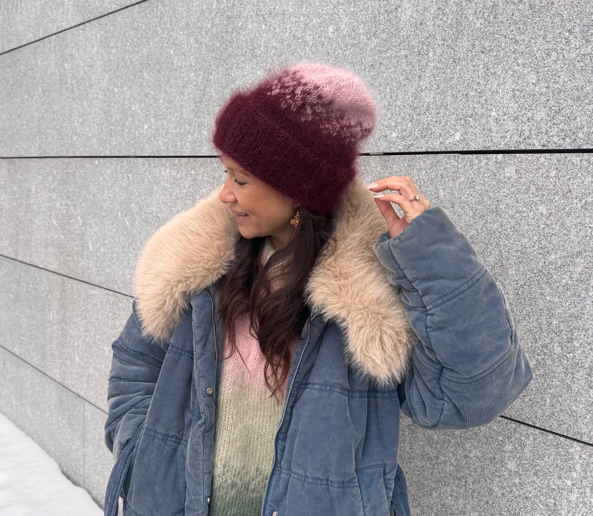 GARNPAKKE sorbet sunrise beanie pink wine